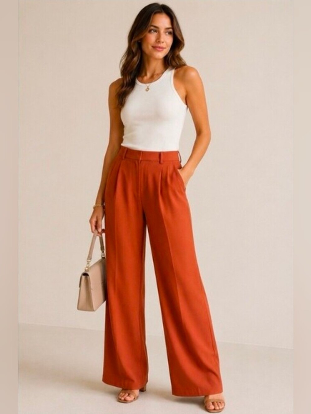 Leith Wide-Leg Pants in Brown Spice - Size L (12-14)